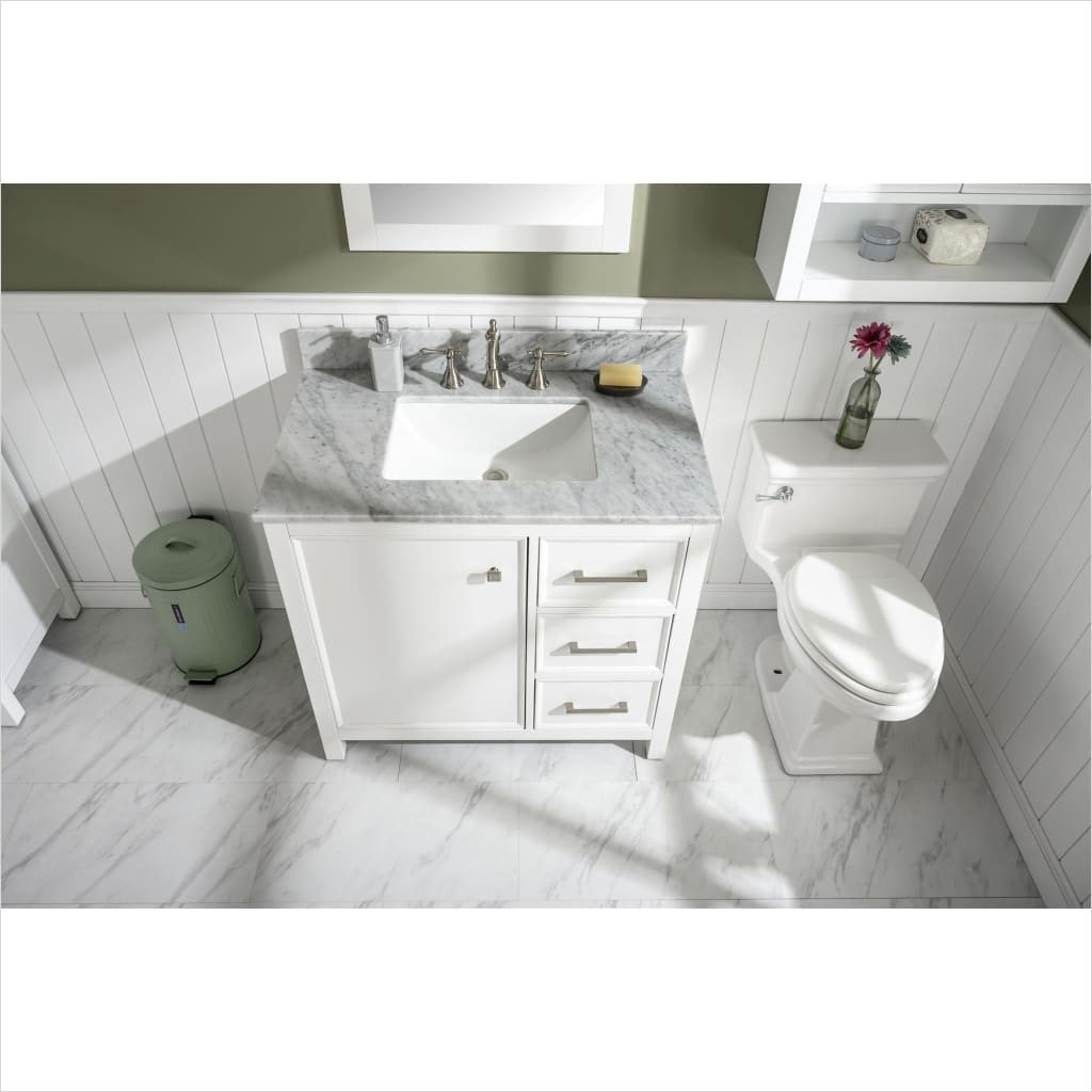 Legion Furniture WLF2136 Series 36” Single Sink Vanity in White with Carrara Marble White Top