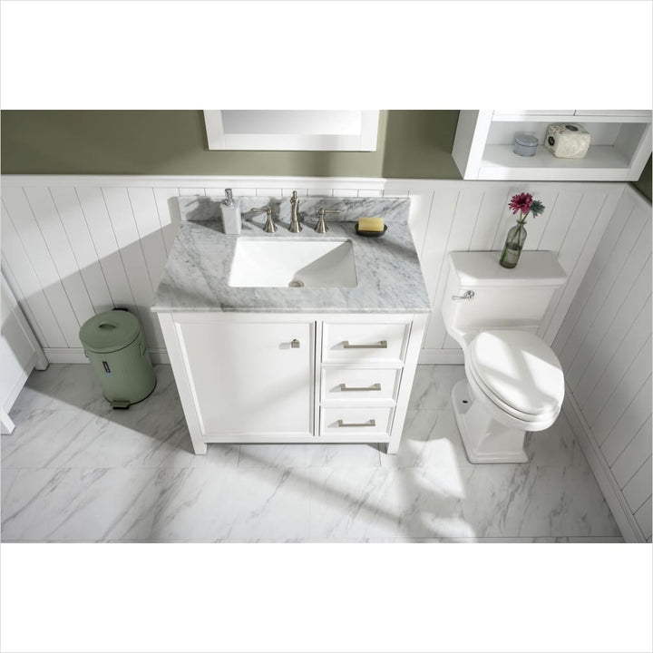 Legion Furniture WLF2136 Series 36” Single Sink Vanity in White with Carrara Marble White Top