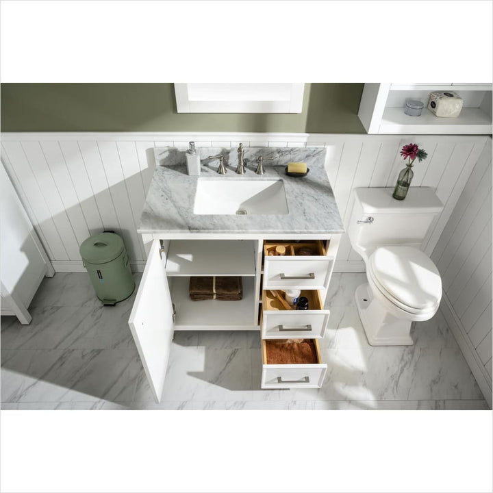 Legion Furniture WLF2136 Series 36” Single Sink Vanity in White with Carrara Marble White Top