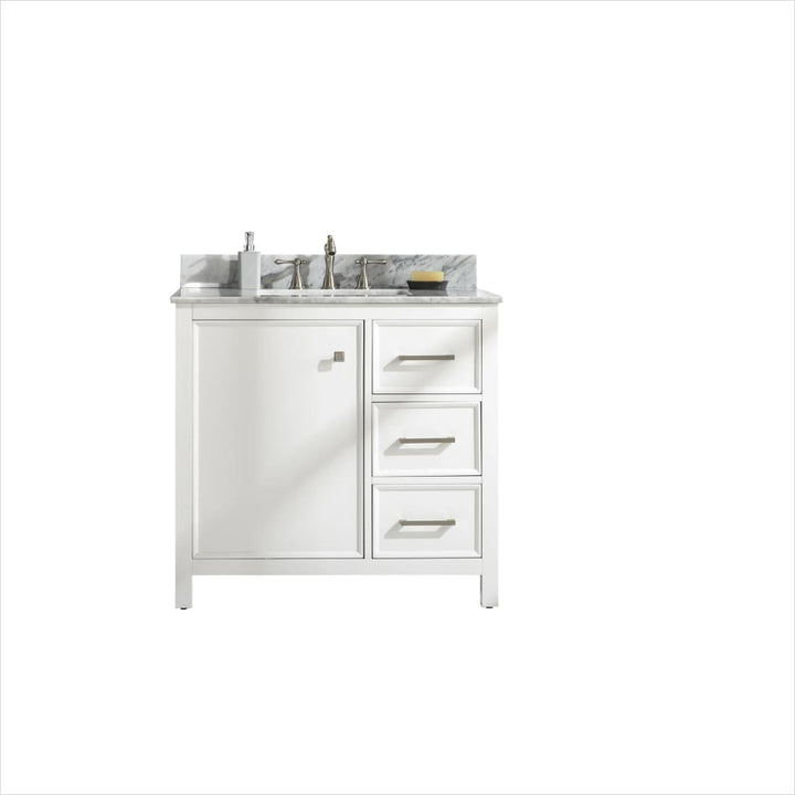 Legion Furniture WLF2136 Series 36” Single Sink Vanity in White with Carrara Marble White Top