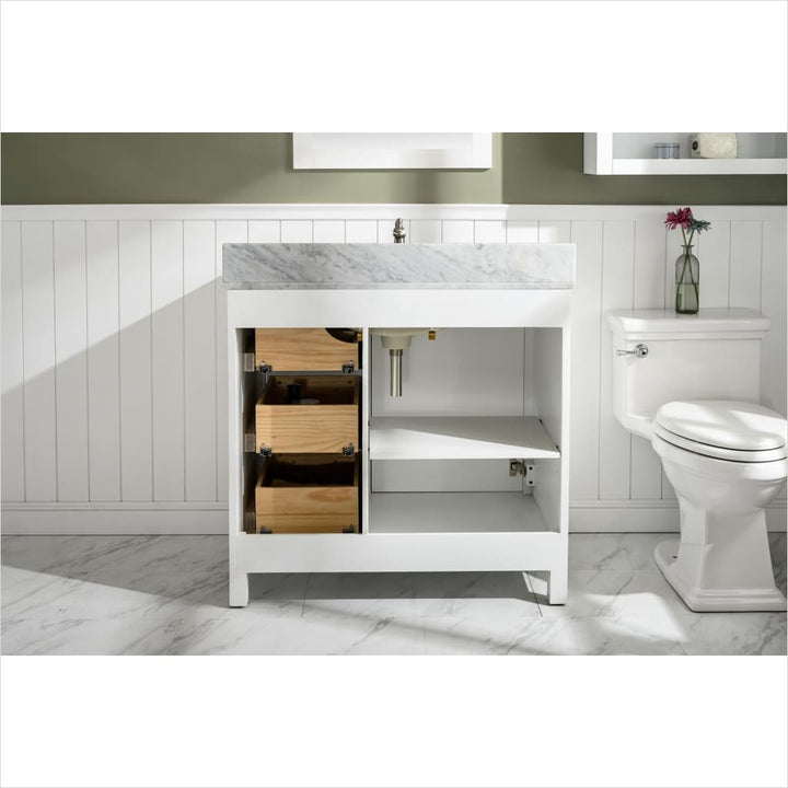 Legion Furniture WLF2136 Series 36” Single Sink Vanity in White with Carrara Marble White Top