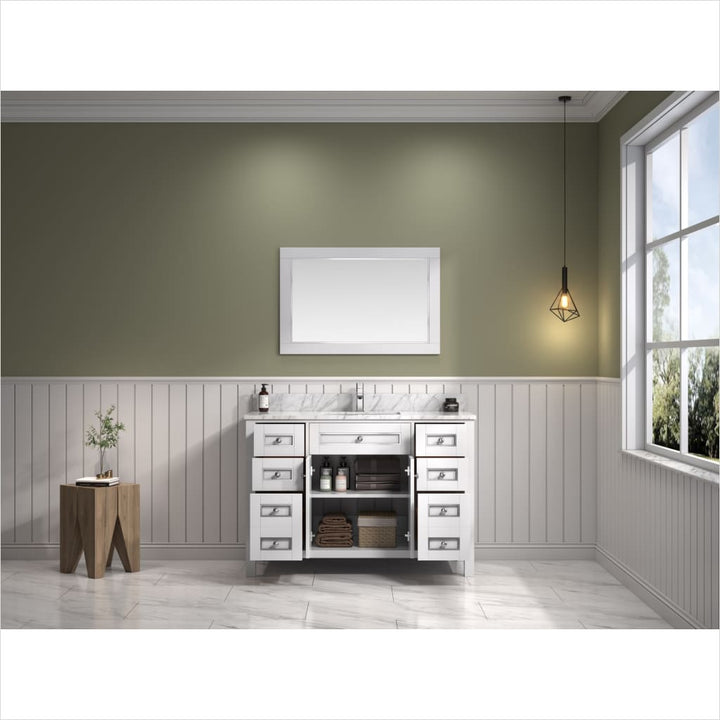 Legion Furniture WV2248 Series 48” Single Sink Vanity in White with Carrara Marble White Top