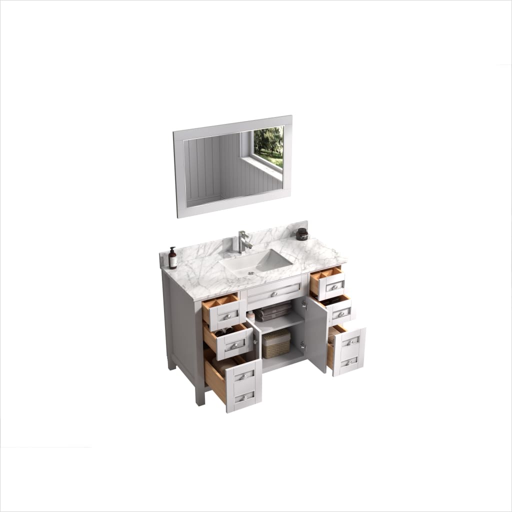 Legion Furniture WV2248 Series 48” Single Sink Vanity in White with Carrara Marble White Top