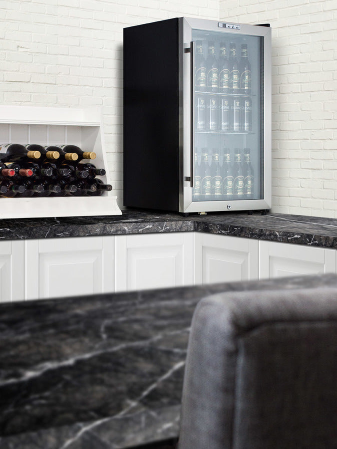 Summit 19" Wide Glass Door Beverage Center with Black Cabinet - SCR486L