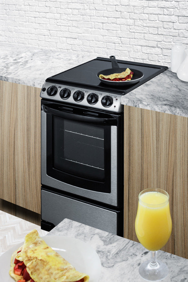 Summit 20" Wide Electric Smooth-Top Range in Stainless Steel - REX2071SSRT
