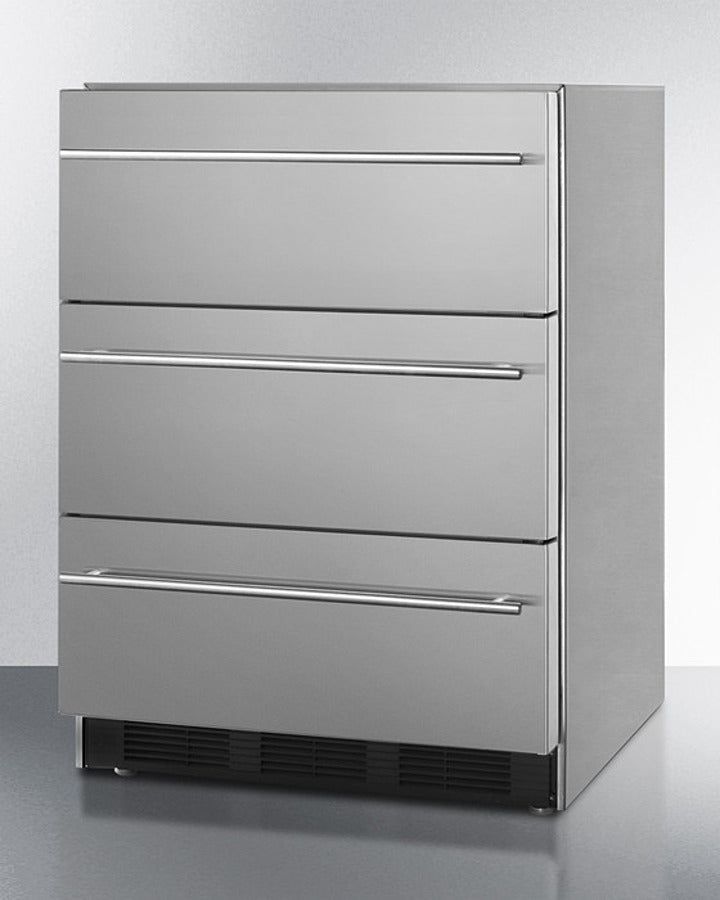 Summit 24" Wide 3-Drawer All-Refrigerator with Thin Handle - SP6DBSSTB7Thin