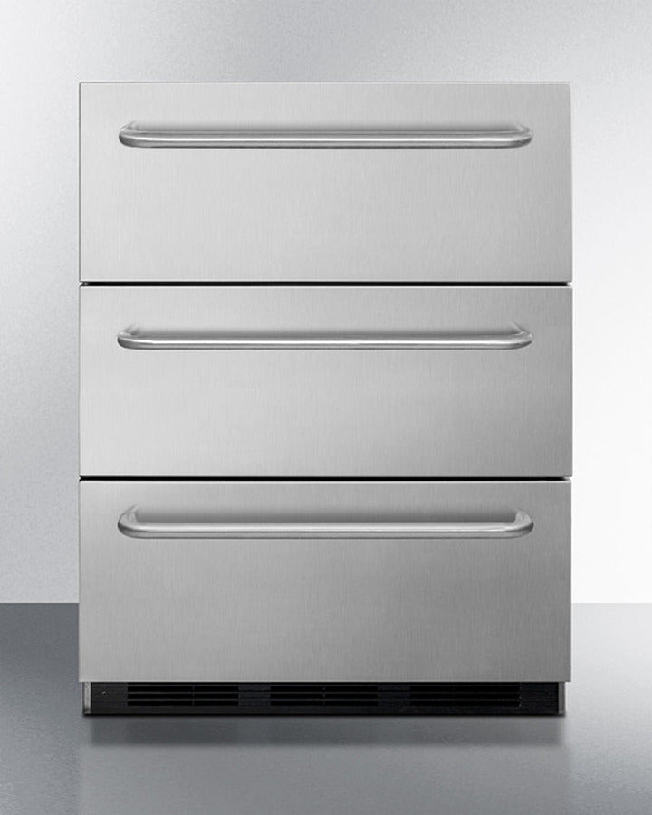 Summit 24" Wide 3-Drawer All-Refrigerator with Towel Bar Handle - SP6DBSSTB7