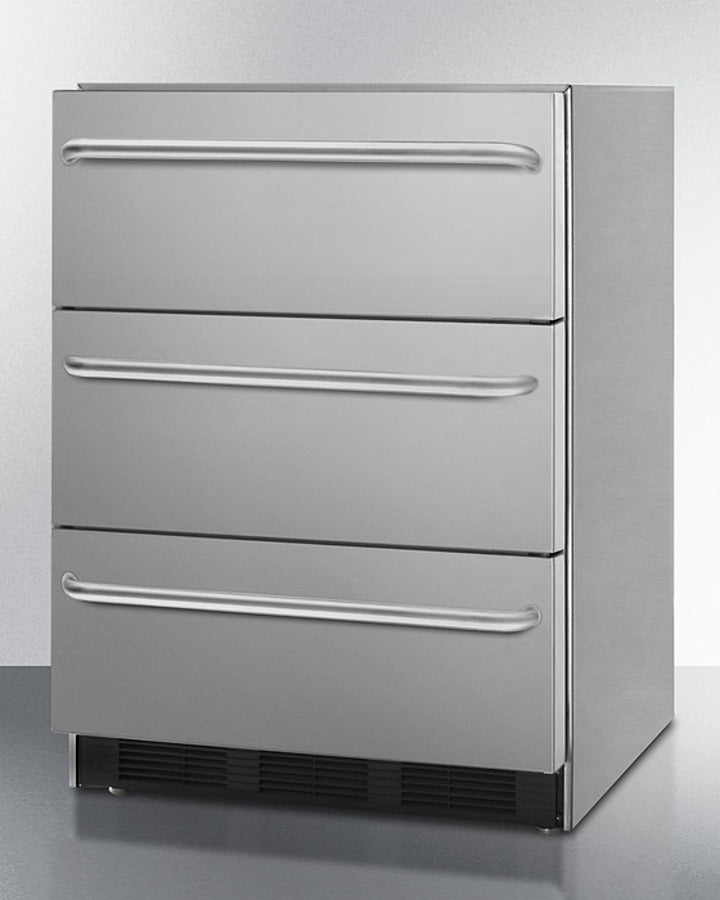 Summit 24" Wide 3-Drawer All-Refrigerator with Towel Bar Handle - SP6DBSSTB7