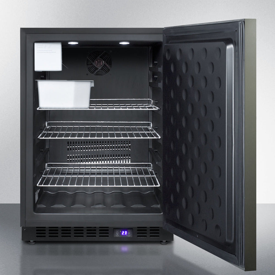 Summit 24" Wide Built-In All-Freezer with Horizontal Handle and Icemaker in Black Stainless Steel - SCFF53BXKSHHIM