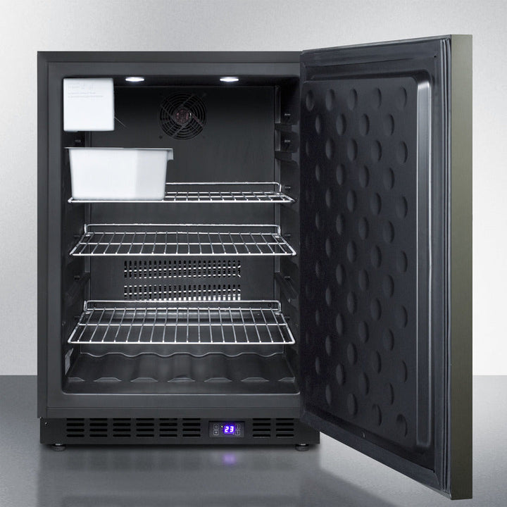 Summit 24" Wide Built-In All-Freezer with Horizontal Handle and Icemaker in Black Stainless Steel - SCFF53BXKSHHIM