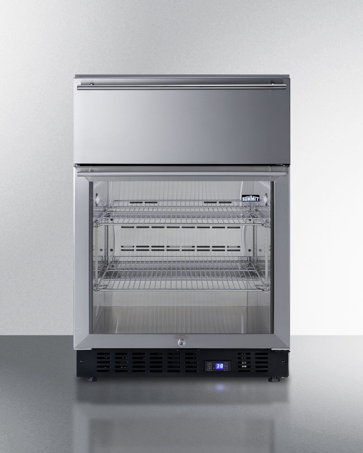 Summit 24" Wide Built-In Commercial Beverage Refrigerator With Top Drawer in Stainless Steel - SCR615TDCSS