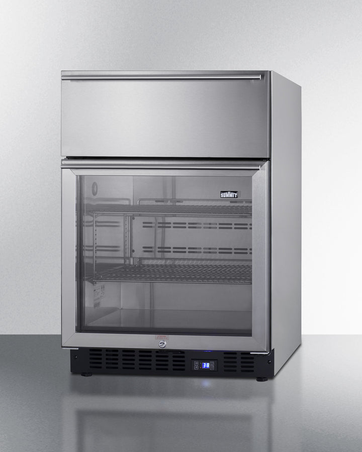 Summit 24" Wide Built-In Commercial Beverage Refrigerator With Top Drawer in Stainless Steel - SCR615TDCSS