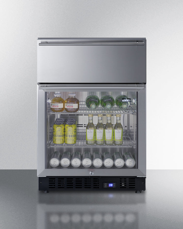 Summit 24" Wide Built-In Commercial Beverage Refrigerator With Top Drawer in Stainless Steel - SCR615TDCSS