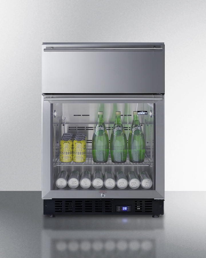 Summit 24" Wide Built-In Commercial Beverage Refrigerator With Top Drawer in Stainless Steel - SCR615TDCSS