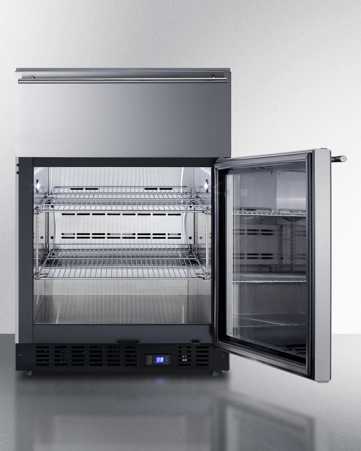 Summit 24" Wide Built-In Commercial Beverage Refrigerator With Top Drawer in Stainless Steel - SCR615TDCSS