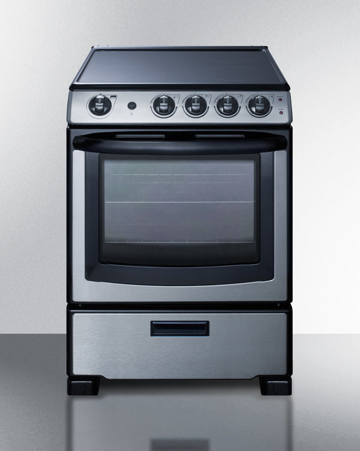 Summit 24" Wide Electric Smooth-Top Range in Stainless Steel - REX2451SSRT