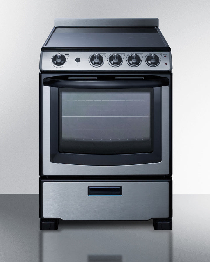 Summit 24" Wide Electric Smooth-Top Range in Stainless Steel - REX2451SSRT