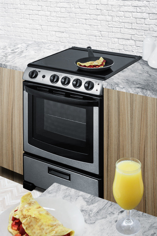 Summit 24" Wide Electric Smooth-Top Range in Stainless Steel - REX2451SSRT
