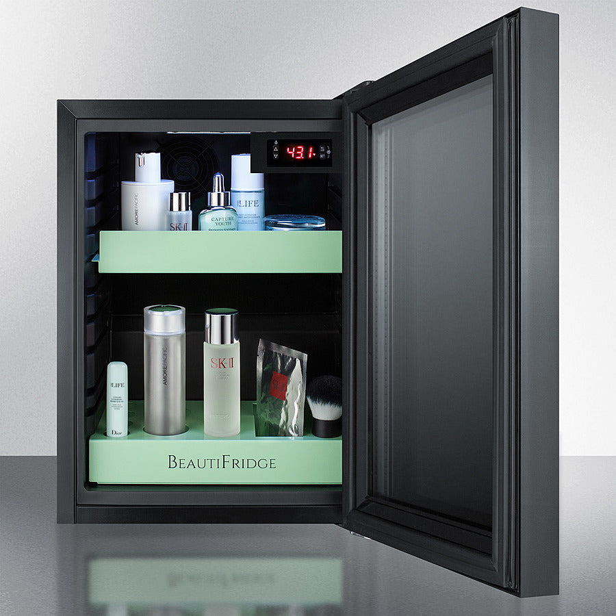 Summit BeautiFridge Cosmetics Cooler with Mint Shelving and Tinted Glass Door - LX114LGT1