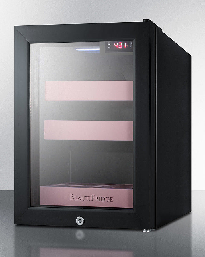 Summit BeautiFridge Cosmetics Cooler with Pink Shelving and Glass Door - LX114LP