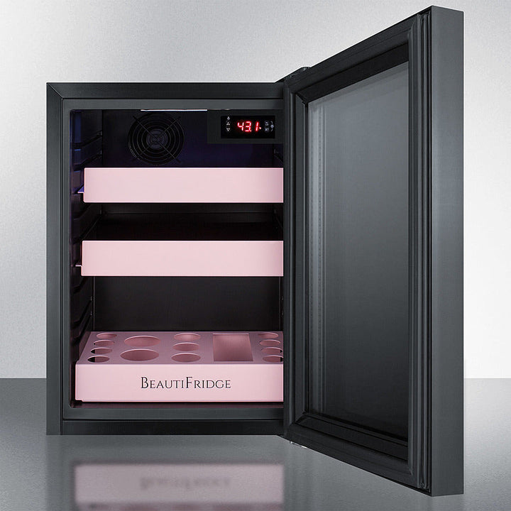 Summit BeautiFridge Cosmetics Cooler with Pink Shelving and Tinted Glass Door - LX114LPT1