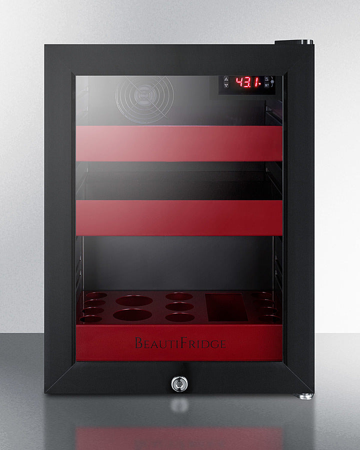 Summit BeautiFridge Cosmetics Cooler with Ruby Shelving and Glass Door - LX114LR