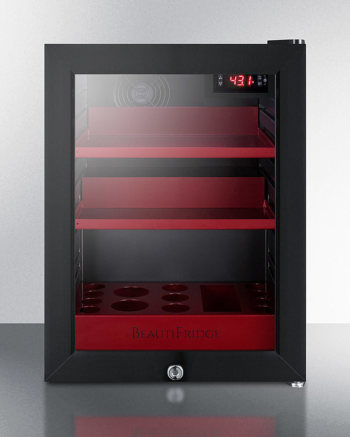 Summit BeautiFridge Cosmetics Cooler with Ruby Shelving and Glass Door - LX114LR