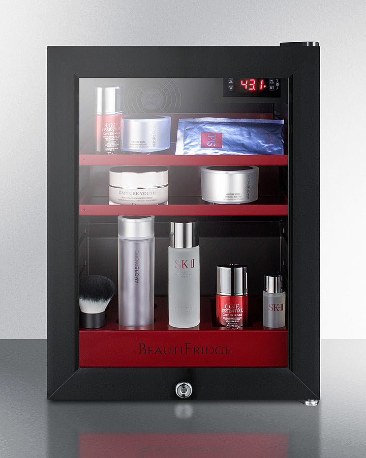 Summit BeautiFridge Cosmetics Cooler with Ruby Shelving and Glass Door - LX114LR