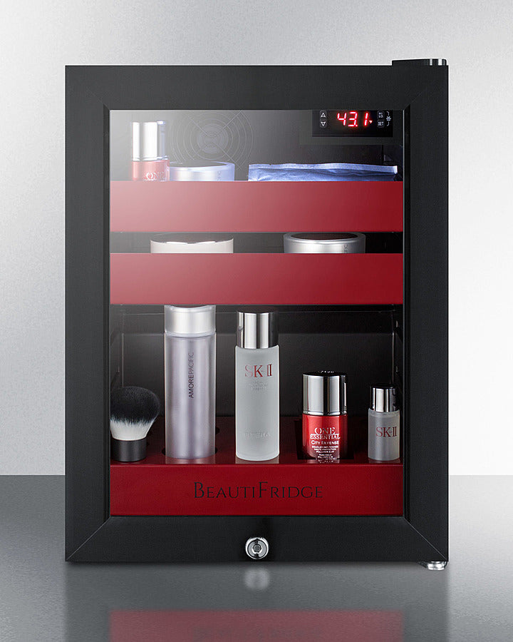 Summit BeautiFridge Cosmetics Cooler with Ruby Shelving and Glass Door - LX114LR