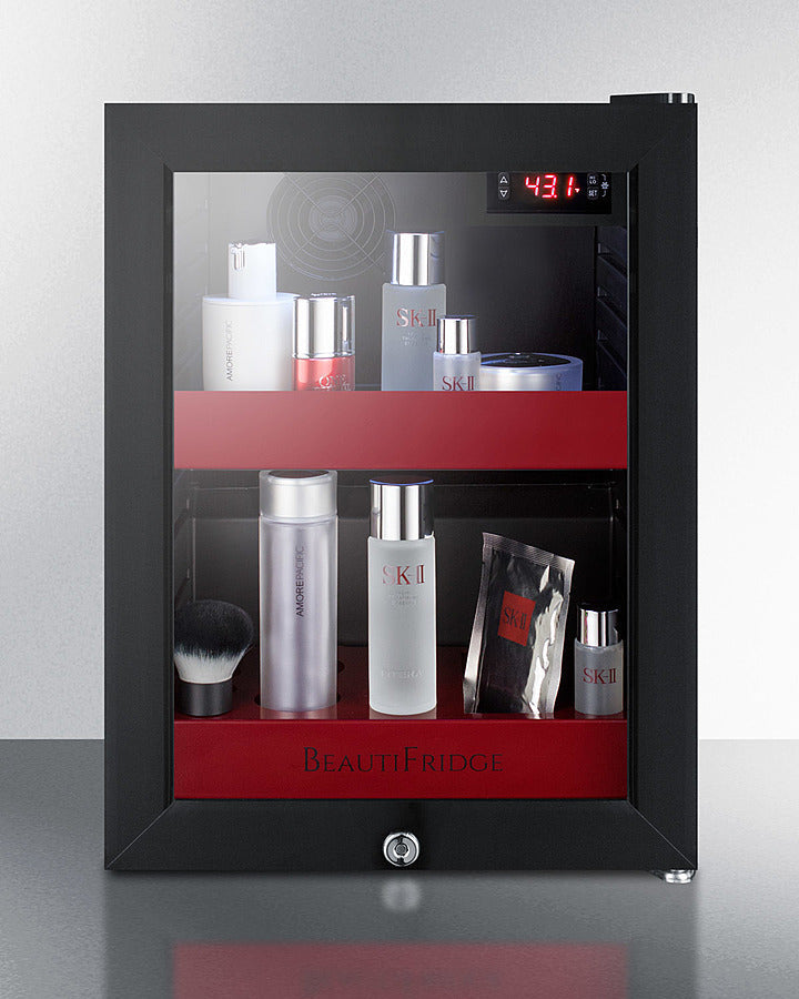 Summit BeautiFridge Cosmetics Cooler with Ruby Shelving and Glass Door - LX114LR