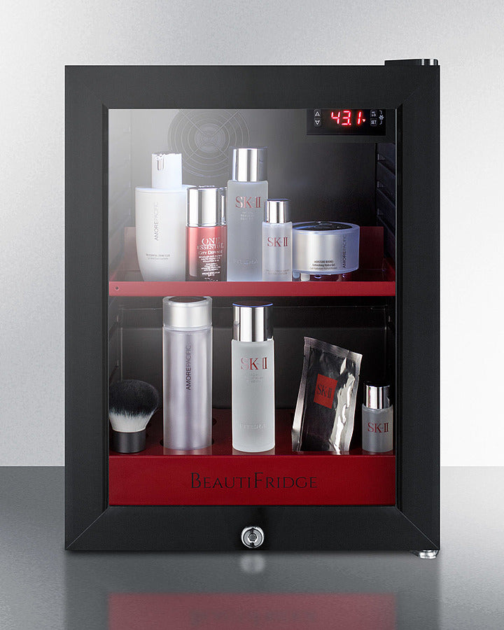 Summit BeautiFridge Cosmetics Cooler with Ruby Shelving and Glass Door - LX114LR