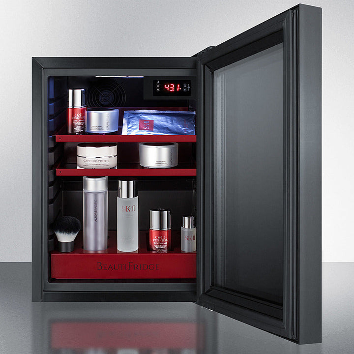 Summit BeautiFridge Cosmetics Cooler with Ruby Shelving and Tinted Glass Door - LX114LRT1