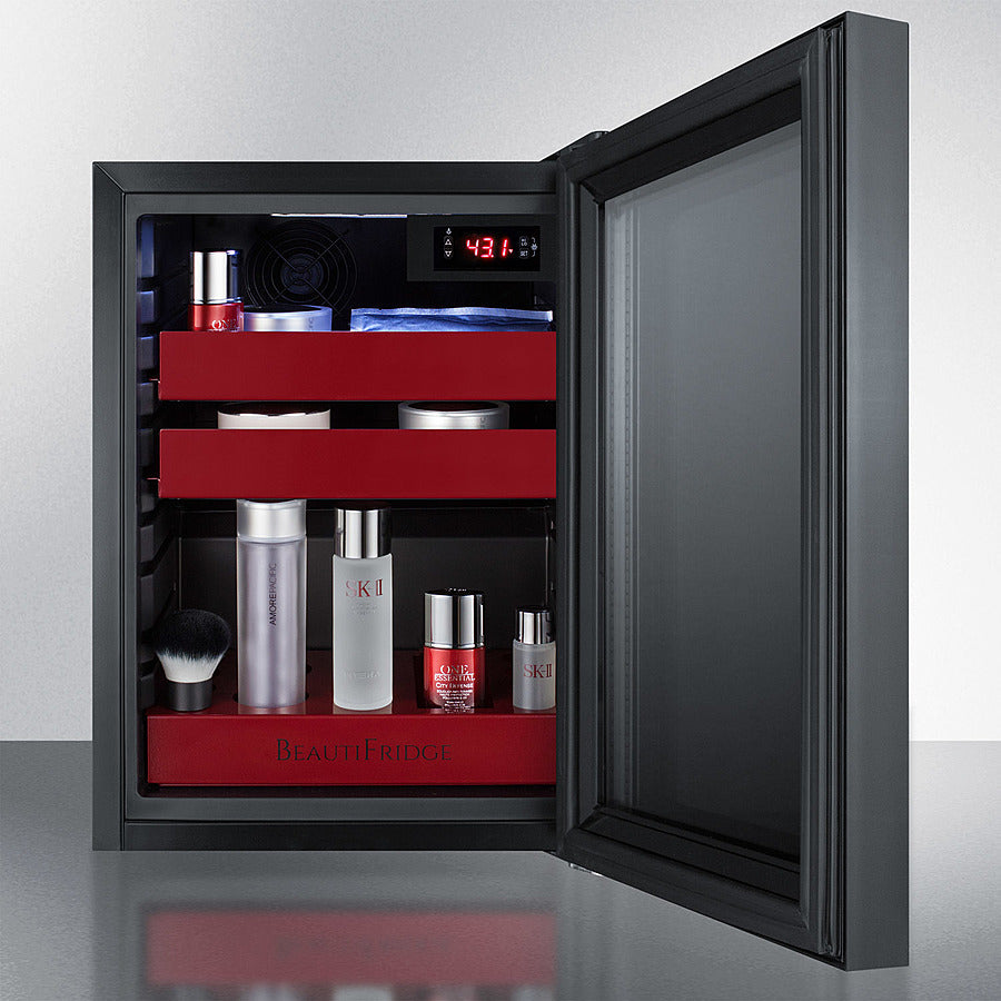Summit BeautiFridge Cosmetics Cooler with Ruby Shelving and Tinted Glass Door - LX114LRT1