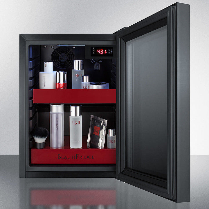 Summit BeautiFridge Cosmetics Cooler with Ruby Shelving and Tinted Glass Door - LX114LRT1