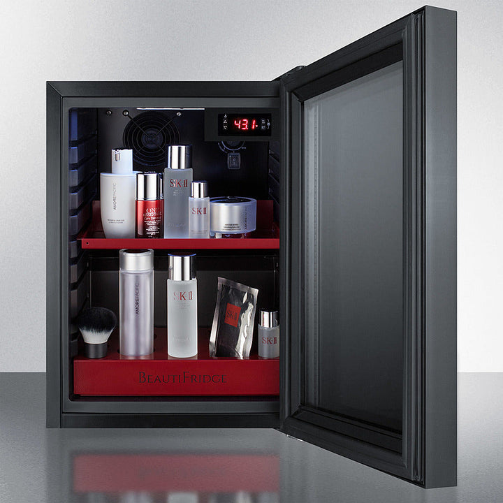 Summit BeautiFridge Cosmetics Cooler with Ruby Shelving and Tinted Glass Door - LX114LRT1