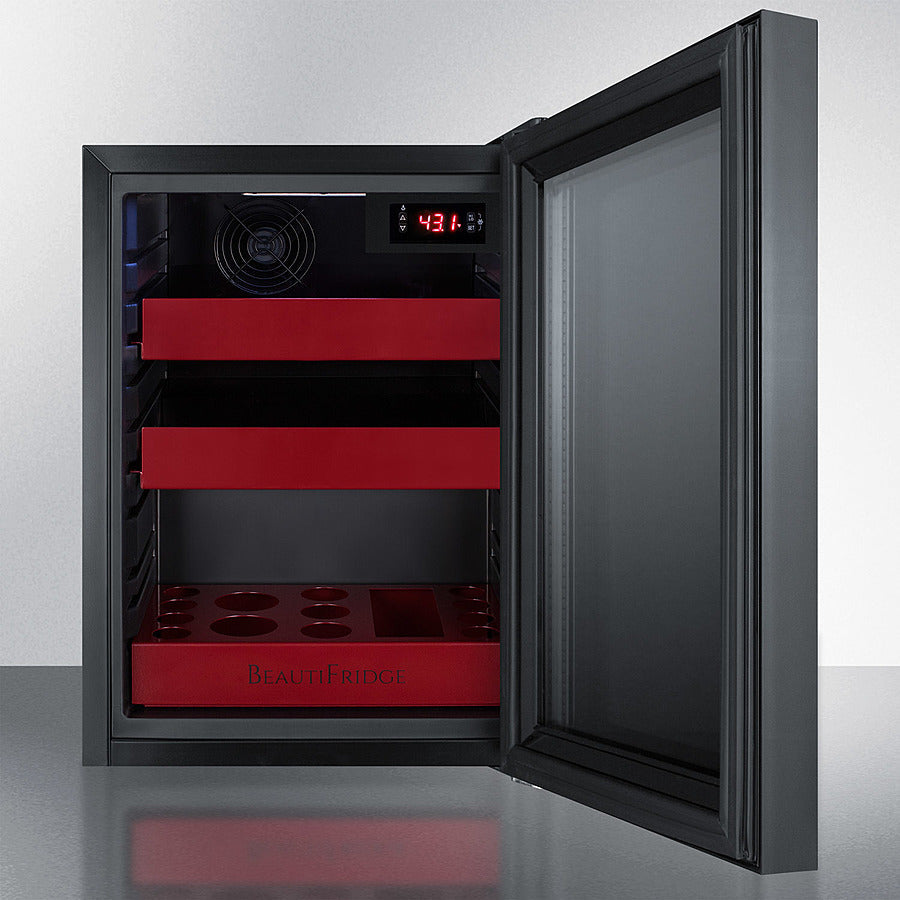 Summit BeautiFridge Cosmetics Cooler with Ruby Shelving and Tinted Glass Door - LX114LRT1