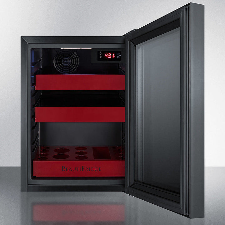 Summit BeautiFridge Cosmetics Cooler with Ruby Shelving and Tinted Glass Door - LX114LRT1