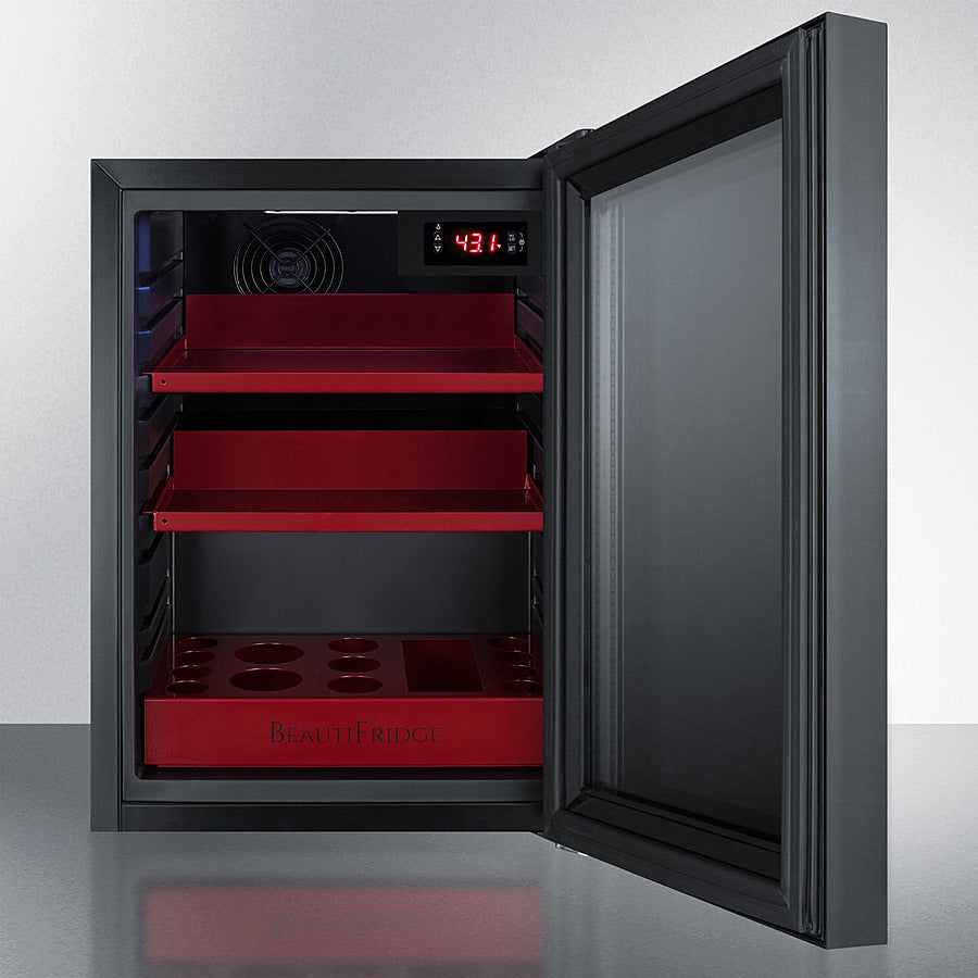 Summit BeautiFridge Cosmetics Cooler with Ruby Shelving and Tinted Glass Door - LX114LRT1