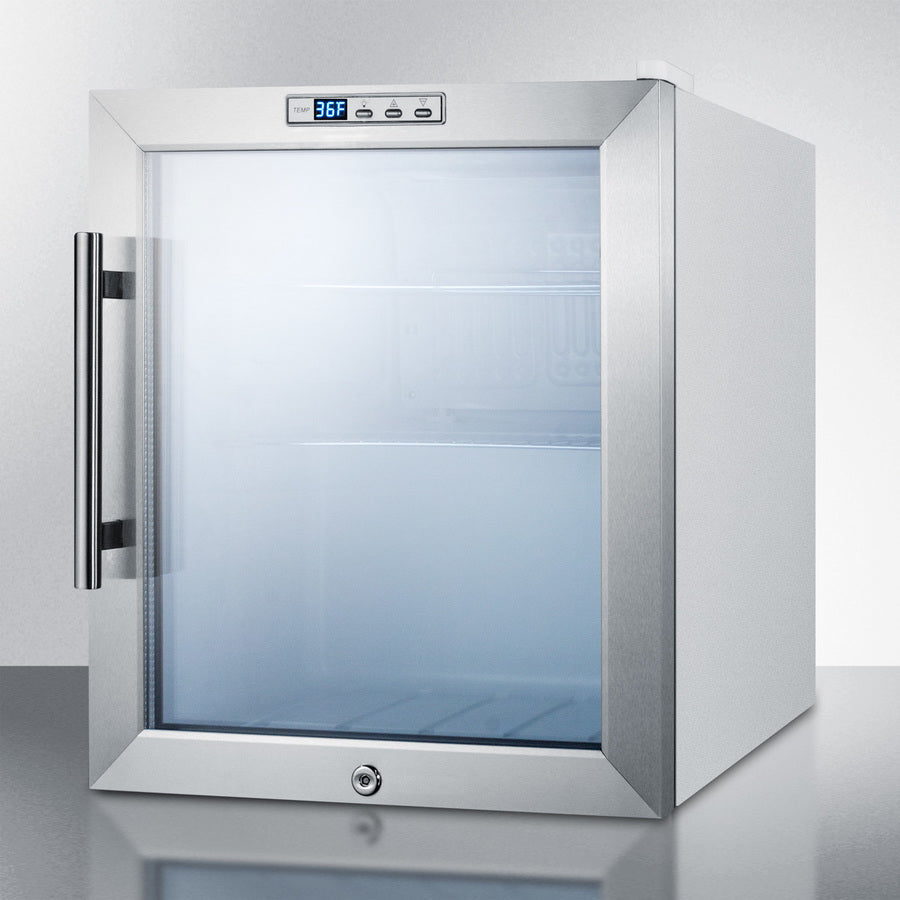 Summit Compact Built-In Glass Door Beverage Center with White Cabinet Finish - SCR215LBI
