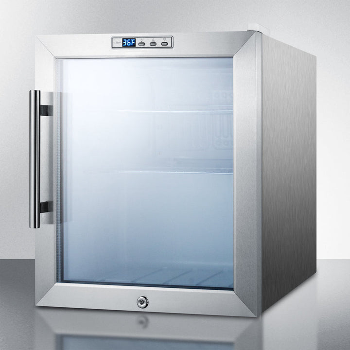 Summit Compact Glass Door Beverage Center with Stainless Steel Cabinet - SCR215LCSS