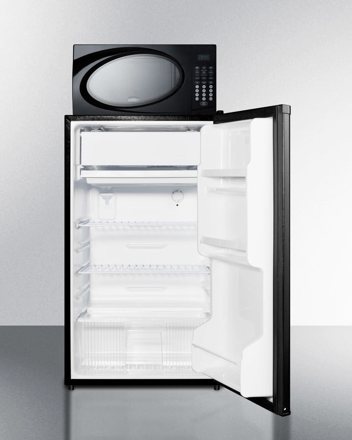 Summit Compact Refrigerator-Freezer-Microwave Combination Unit With Automatic Defrost and Black Finish - MRF433ES
