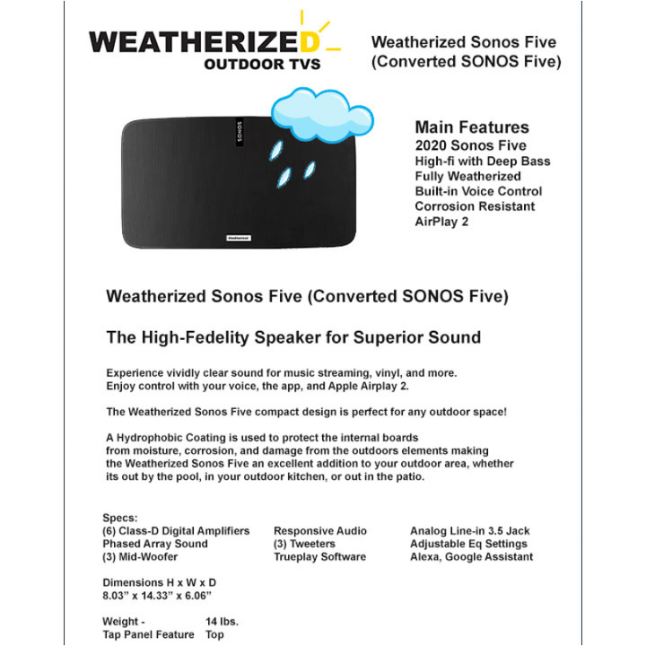 Weatherized Converted SONOS Five High-Fidelity Speaker