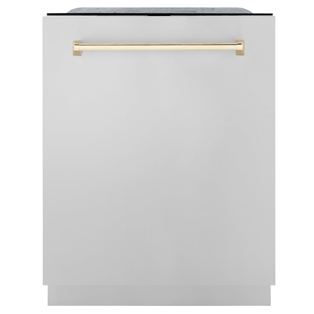 ZLINE Autograph Edition 24 in. 3rd Rack Top Touch Control Tall Tub Dishwasher in Stainless Steel with Gold Accent Handle, 45dBa (DWMTZ-304-24)