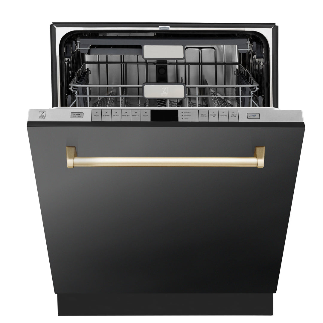 ZLINE Autograph Edition 24 in. 3rd Rack Top Touch Control Tall Tub Dishwasher in Black Stainless Steel with Accented Handle, 45dBa (DWMTZ-BS-24)