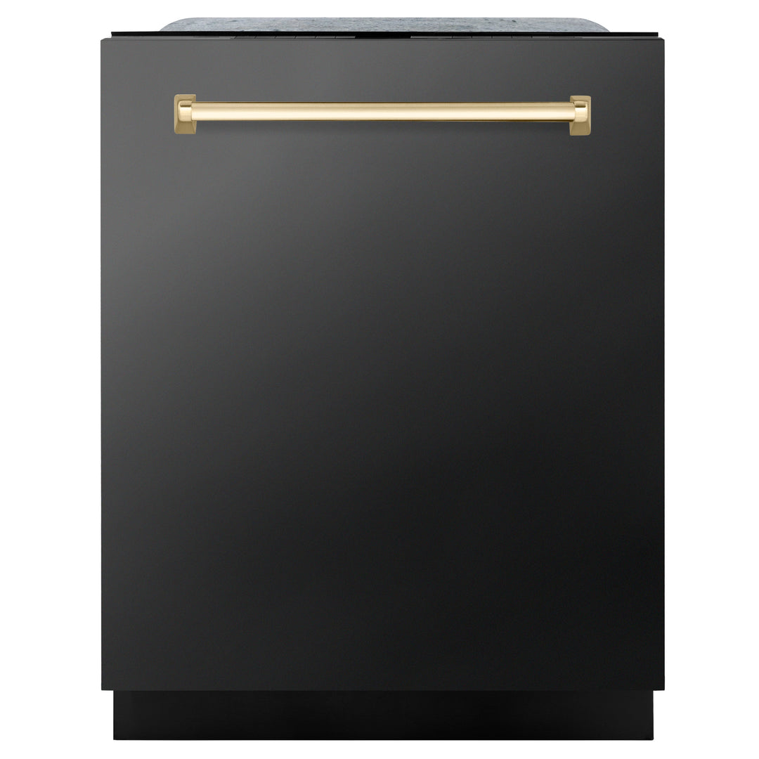 ZLINE Autograph Edition 24 in. 3rd Rack Top Touch Control Tall Tub Dishwasher in Black Stainless Steel with Gold Accent Handle, 45dBa (DWMTZ-BS-24)