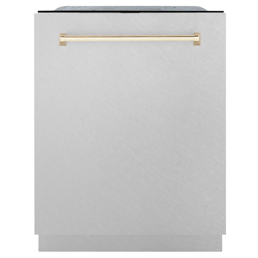 ZLINE Autograph Edition 24 in. 3rd Rack Top Control Tall Tub Dishwasher in Fingerprint Resistant Stainless Steel with Gold Accent Handle, 45dBa (DWMTZ-SN-24)