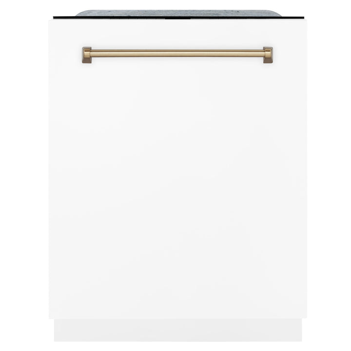 ZLINE Autograph Edition 24 in. 3rd Rack Top Touch Control Tall Tub Dishwasher in White Matte with Accent Handle, 45dBa (DWMTZ-WM-24)