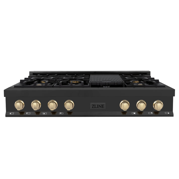 ZLINE Autograph Edition 48 in. Porcelain Rangetop with 7 Gas Burners in Black Stainless Steel and Accents (RTBZ-48)