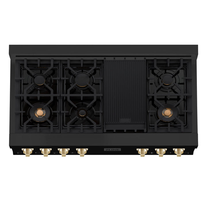 ZLINE Autograph Edition 48 in. Porcelain Rangetop with 7 Gas Burners in Black Stainless Steel and Accents (RTBZ-48)