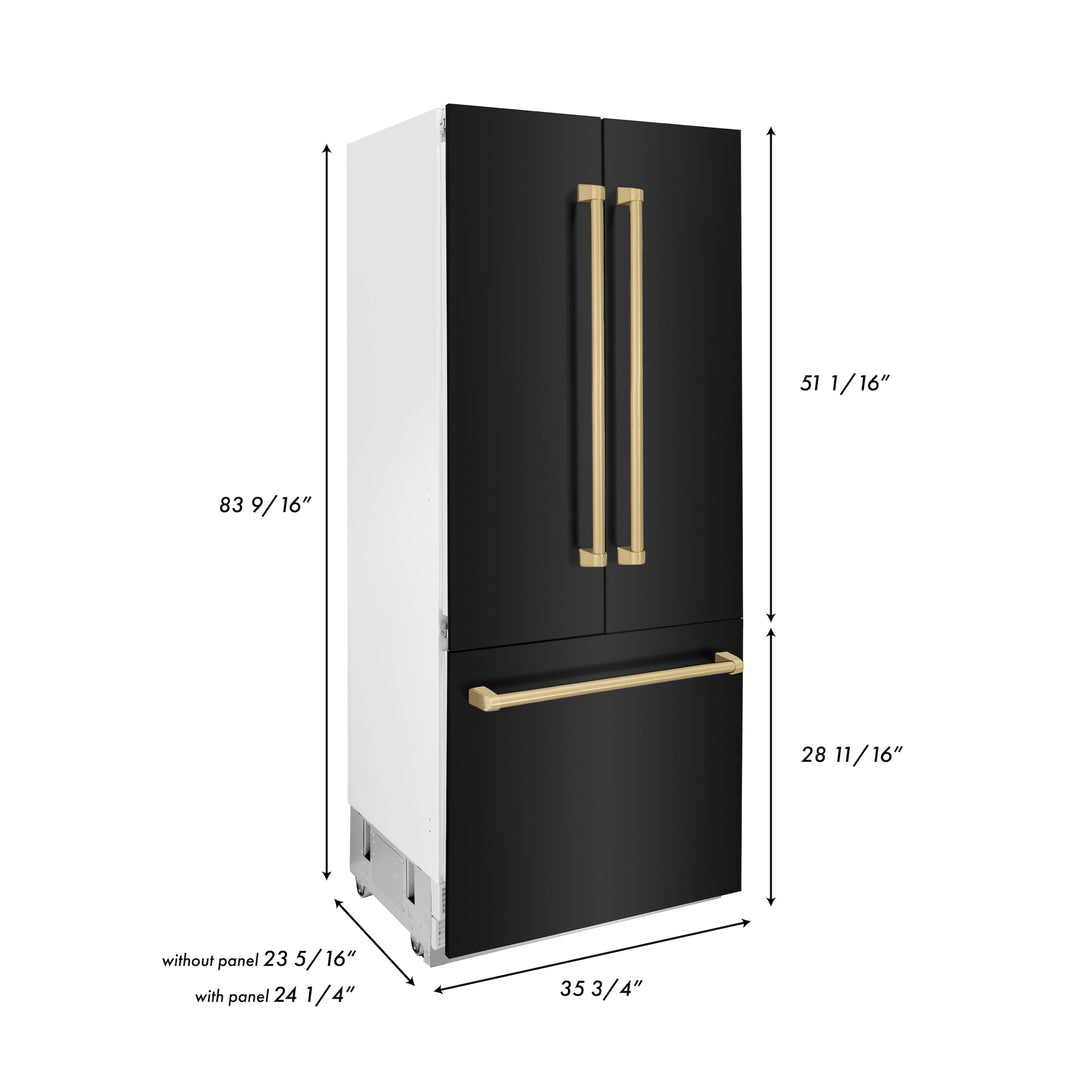 ZLINE 36 in. Autograph Edition 19.6 cu. ft. Built-in 2-Door Bottom Freezer Refrigerator with Internal Water and Ice Dispenser in Black Stainless Steel with Champagne Bronze Accents (RBIVZ-BS-36-CB)